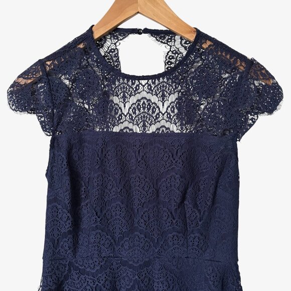 Eliza J Scallop Lace Navy Blue Fit and Flare Dress with Open Back Womens Size 0 - Picture 3 of 10